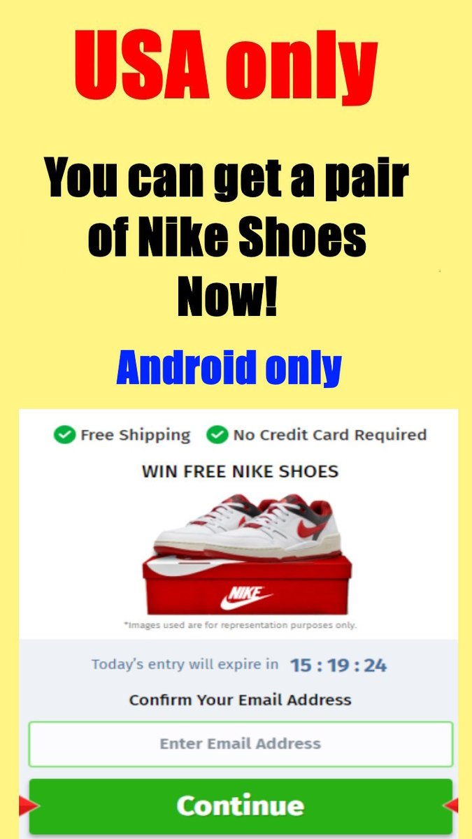 UsefulTips4You's tweet photo. You can get a pair of Nike Shoes Now!  
Android only 
https://t.co/cgtTMIgjje
Hurry! Limited time offer. 
#sweepstakes #giveaway https://t.co/1VWmPlSYKg