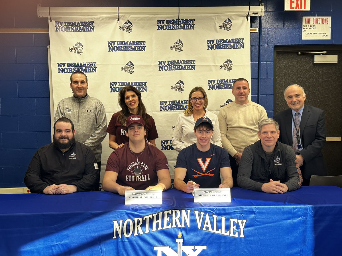 Congratulations to Demarest’s Liam Paneque (University of Virginia Track and Field and Marco DeCroce (Fordham University Football on Signing their Athletic Scholarships to continue their athletic career at the Collegiate Level. Both are Multi-Sport Athletes. Two of the best kids