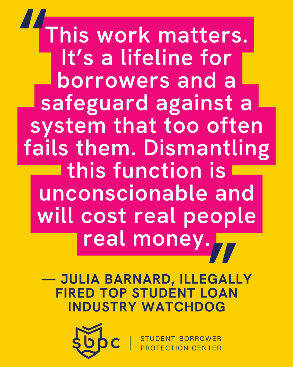 By eliminating CFPB Student Loan Ombudsman, the President is making clear his crusade to “delete” the CFPB is a gift to corporations and a betrayal of working families.

protectborrowers.org/trump-vought-a…