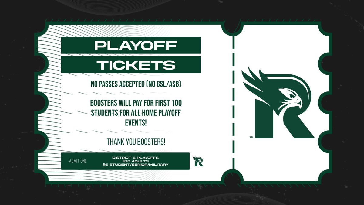 Playoff ticket announcement!
Once we enter WIAA District 6 Playoffs...GSL passes and ASB cards are no longer accepted.  Our Booster Club has agreed to pay for first 100 students for all HOME playoff games this year!!!
🏀 Girls BB this Saturday at 3:00 vs Hermiston