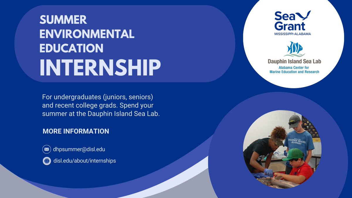 MSALSeaGrant's tweet photo. College Juniors, Seniors and Recent Grads: We are partnering with @disealab's Discovery Hall Programs to offer 2 summer internships in environmental education. Apply by March 1! Details:  https://t.co/u1vG7aPK3S

#SeaGrantSTEM #STEMInternship https://t.co/dFkiHo5Vm8