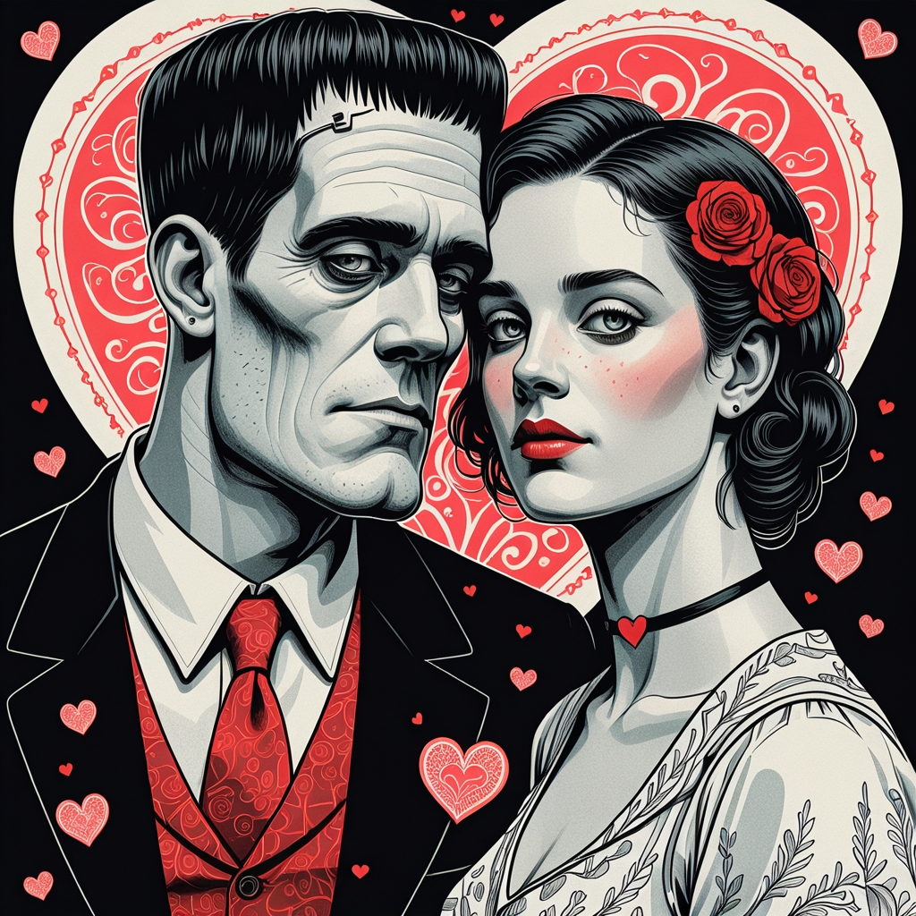#ValentinesDay  🖤💘
#HappyValentinesDay   
#Frankenstein
#MaryShelley
#aimade #aiart #AIillustrations