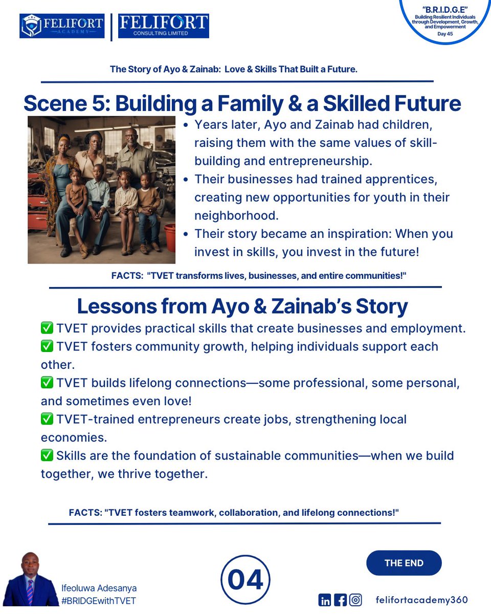ifeoluadesanya's tweet photo. TVET DIARY SERIES (VALENTINE DAY SPECIAL)

#day45 of #365DaysOfTVET

The Story of Ayo &amp; Zainab: Love &amp; Skills That Built a Future.

#bridgewithTVET #TVETForTheFuture #felifortconsulting #felifortacademy #skillsforlove #valentinesday #valentinesdayspecial https://t.co/dBPic2VHPt