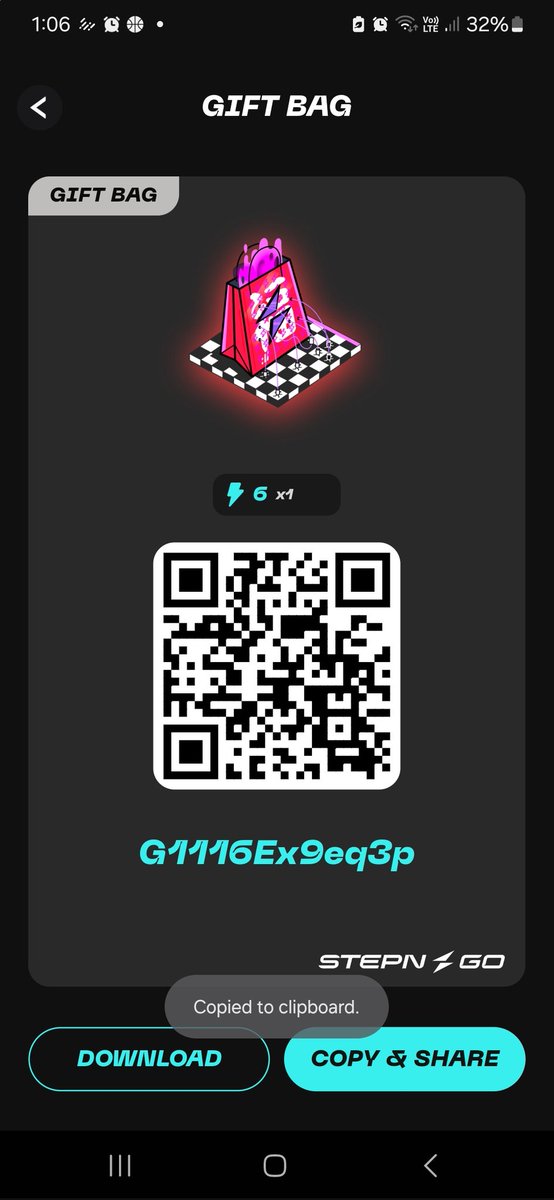 If anyone wants a Stepn Go gift bag, feel free to use this one. G1116Ex9eq3p

If more people want, reply here and I will send you another