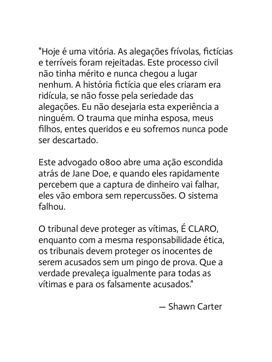 🚨 Processo retirado! Nota de pronunciamento de Shawn Carter.