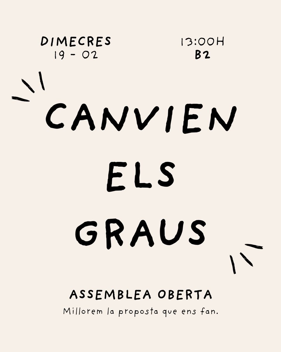AsseMatesInfoUB's tweet photo. Els Graus de la nostra Facultat estan canviant... i tu pots ser part del canvi! 🔄📚  

Vine a l'ASSEMBLEA OBERTA i participa en la proposta d’esmenes per millorar el nou pla d’estudis! 📝💡  

📅 DATA: Dimecres 19 de febrer
📍 LLOC: Aula B2  
⏰ HORA: 13h https://t.co/0R0A2td3LR