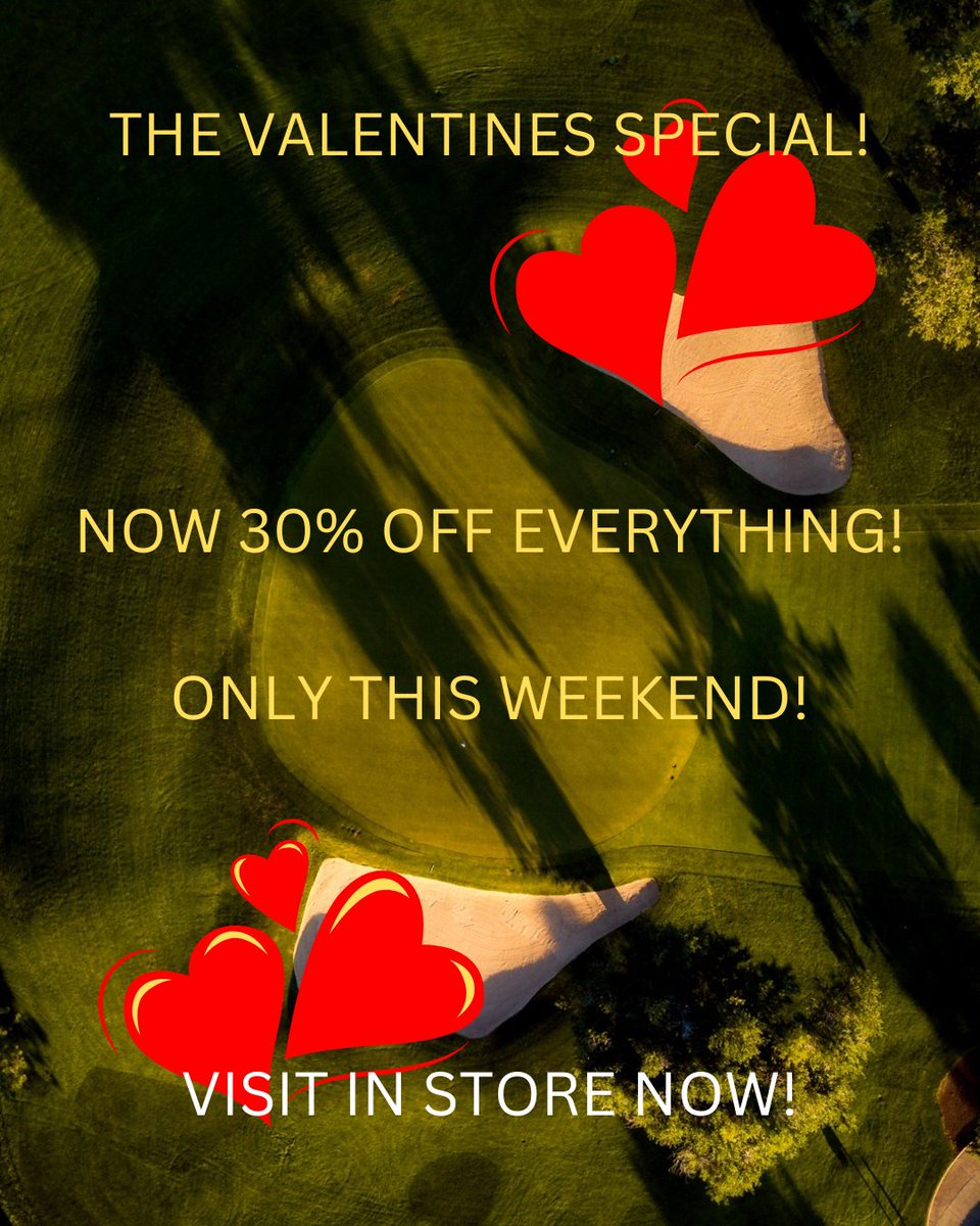 TeeTimeG0LF's tweet photo. VALENTINES DAY IS HERE - we're extending it by another 2 days😇 30% off EVERYTHING (ONLY IN STORE) now!

ONLY THIS WEEKEND!
#teetime #teetimegolf #golf #golfing https://t.co/H0r4nCDNFE