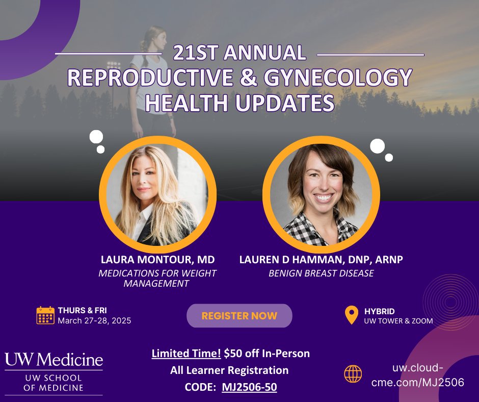 UW CME (@uwcme) on Twitter photo 🚨 Only 6 Weeks Left! Designed for healthcare providers who care for women+, this conference covers the latest updates on relevant topics🗓️ Dates: March 27-28, 205 uw.cloud-cme.com/MJ2506 Reserve your spot today! #womenshealth #primarycare <a href="/UWashOBGYN/">UW Department of Obstetrics & Gynecology</a> <a href="/UWMedicine/">UW Medicine</a> <a href="/uwfm/">UW Family Medicine</a> <a href="/UW_DGIM/">General Internal Medicine at UW Medicine</a> 🚨 Only 6 Weeks Left! Designed for healthcare providers who care for women+, this conference covers the latest updates on relevant topics🗓️ Dates: March 27-28, 205 uw.cloud-cme.com/MJ2506 Reserve your spot today! #womenshealth #primarycare <a href="/UWashOBGYN/">UW Department of Obstetrics & Gynecology</a> <a href="/UWMedicine/">UW Medicine</a> <a href="/uwfm/">UW Family Medicine</a> <a href="/UW_DGIM/">General Internal Medicine at UW Medicine</a>