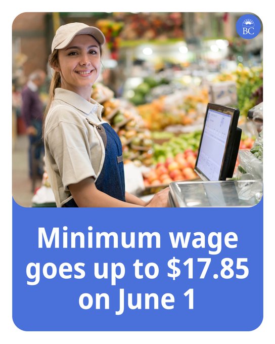Minimum wage goes up to $17.85 on June 1
