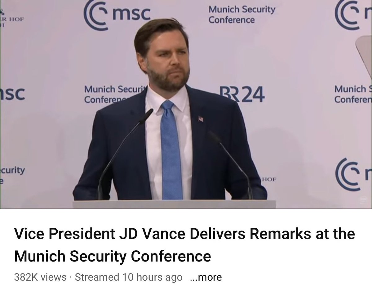 From 2m30s, #JDVance makes the best American speech in Europe since JFK's "Ich bin ein Berliner" in 1963. A tour de force; worth listening to for 17m youtube.com/watch?v=pCOsgf…

FURY: on.ft.com/3EEh8II. Why? JD said "each of our citizens has wisdom"

What a Nazi! #democracy