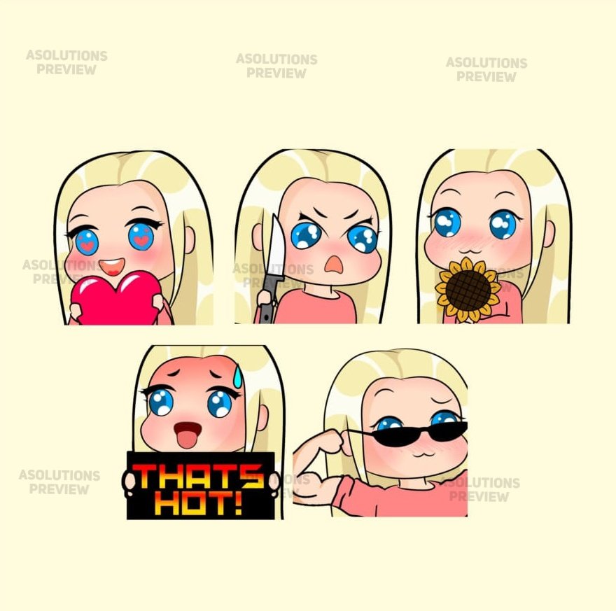 Hello girls!! Are you looking for custom emotes for streaming? 🥰
Just send me a DM. 

#gaming #twitch #contentcreator #gamergirl #twitchgirls #cosplaygirl #twitchstreamergirl #smallstreamer #twitchstreamer #KickStreaming #pcgaming