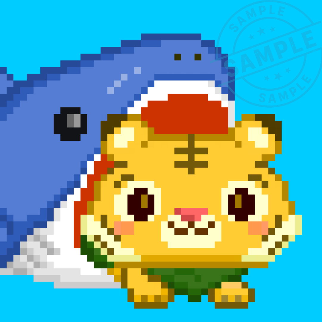 SHACK_SAME_SAME's tweet photo. 🦈サメなの新キャラオークション開催🐥

今回サメにパクつかれたのはトラちゃんです✨🐯
全国の虎党の皆さん、お待たせいたしました！！
アイコン映えすること間違いなし♪
ぜひこの機会にサメなのお仲間さんになってください😊
シャックとなののが大好きになります🌈🦈🐥

～～～～～～～～～～～～～～～～
＜オークション開催日＞
2/22(土) 20:00～2/23(日) 20:00

＜場所＞
OpenSea

＜スタート価格＞
0.022WETH