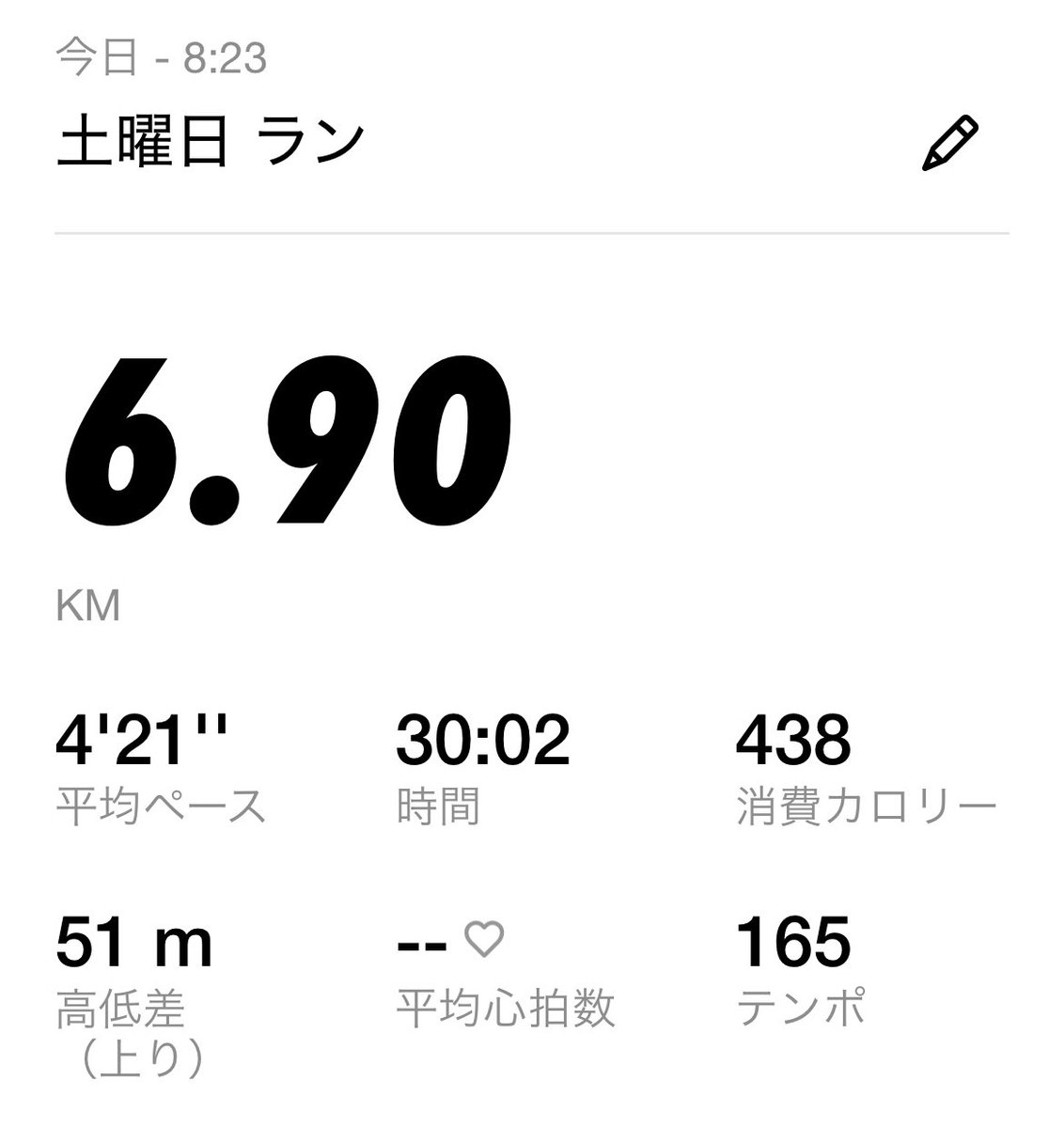 今日は珍しく朝に走ってみた🏃‍♂️
しかし、やっぱり車と人が多くて夜の方がいいなと思ってしまった

特別目標は設けず走ったけど、結果的に30分間走に