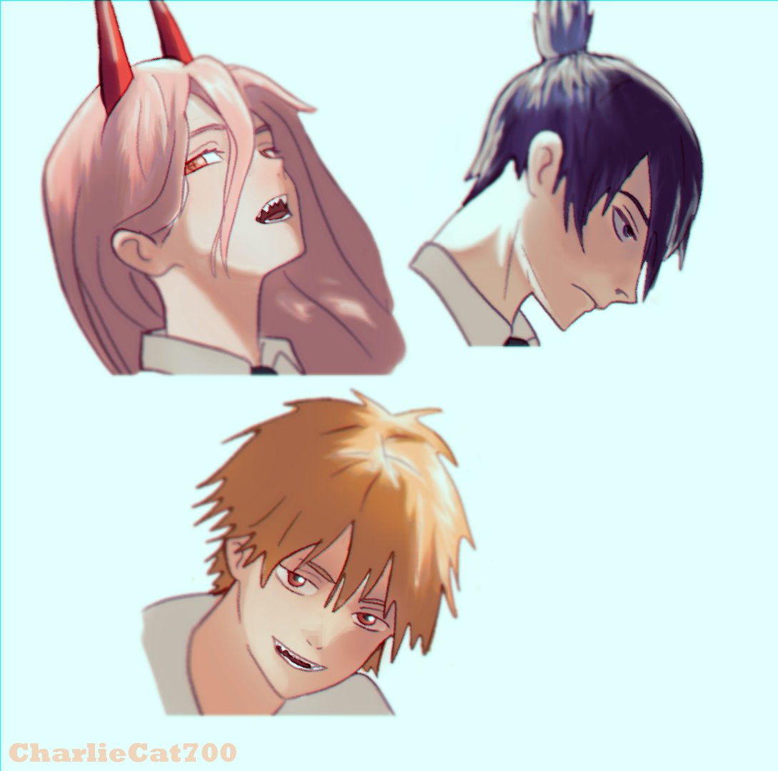 CharlieCat700's tweet photo. My top 3 favorite characters #AnimeArt #chainsawman #Haikyuu #MyHeroAcademia https://t.co/ez18RFAagE
