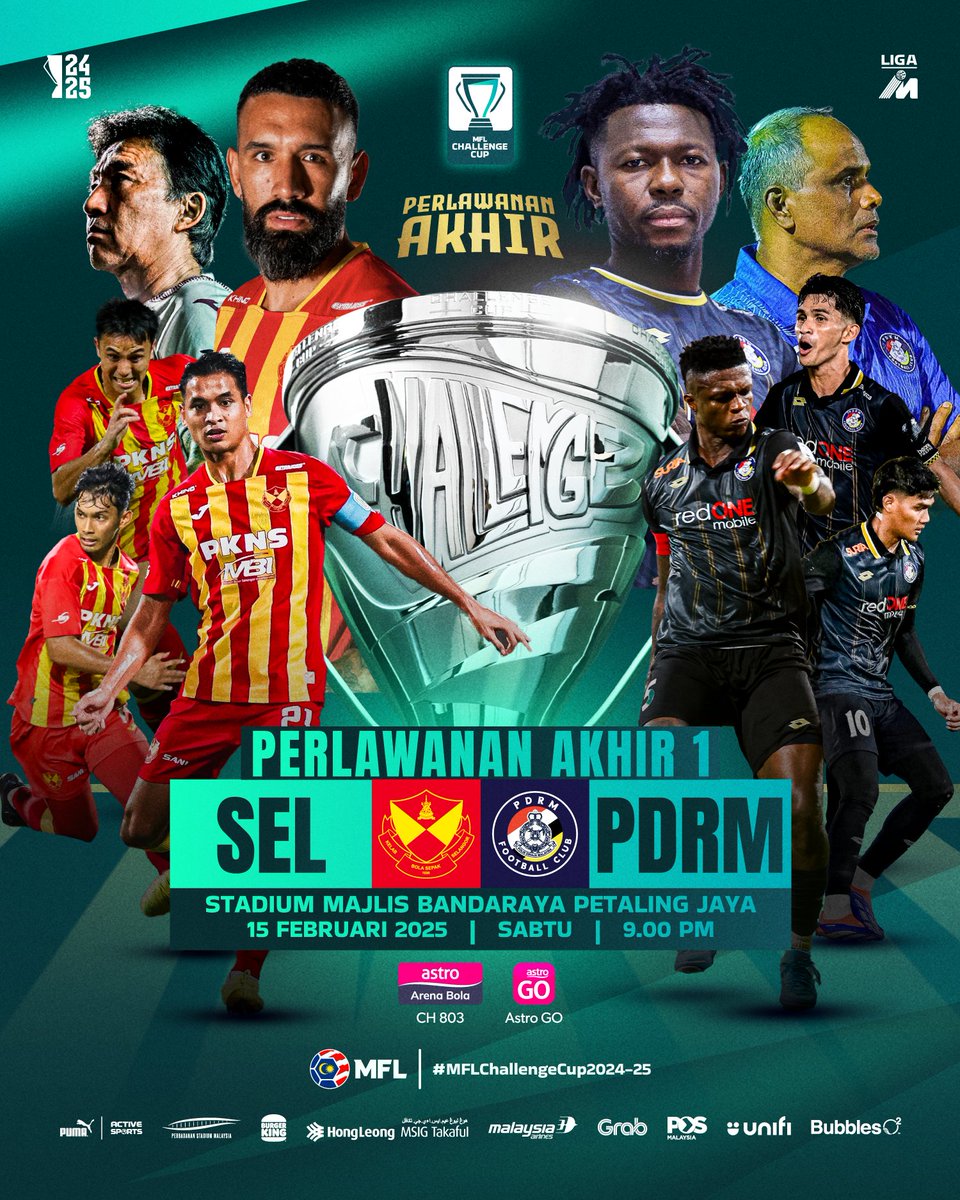 MFL_MY's tweet image. Hari Perlawanan Akhir 1 MFL Challenge Cup 2024-2025!

Selangor FC vs PDRM FC
🗓️ Sabtu | 15 Februari 2025
⏰ 9 Malam
📍 Stadium Majlis Bandaraya Petaling Jaya

#MFLChallengeCup2024-25 #DemiLigaKita #LigaMalaysia