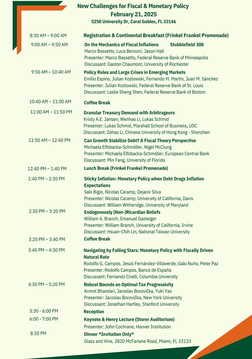 Noah Williams (@bellmanequation) on Twitter photo Looking forward to our conference New Challenges for Fiscal & Monetary Policy next week in Miami <a href="/MiamiHerbert/">Miami Herbert Business School</a>. Full program below, link to papers in the next tweet. Looking forward to our conference New Challenges for Fiscal & Monetary Policy next week in Miami <a href="/MiamiHerbert/">Miami Herbert Business School</a>. Full program below, link to papers in the next tweet.