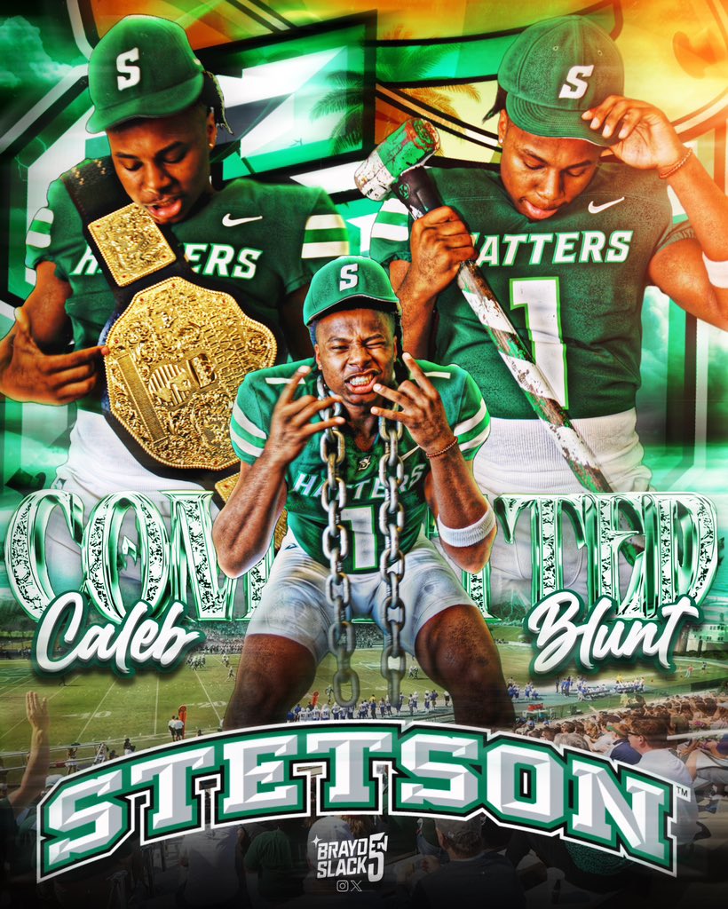 Caleb “Champ” Blunt (@ca13b_blunt) on Twitter photo Proud to announce that I am 1000% committed to Stetson University💚🤍Lets work!! <a href="/BIGshadowMIKE/">Coach Mike Jasper</a> <a href="/CoachKLBs/">Dustin Kincaid</a> <a href="/_CoachWallace/">Kyle Wallace</a> <a href="/Coach_Denson863/">TJ Denson</a> <a href="/CoachDodson13/">Coach Dodson 🏈 🗺️🧗🏿♂️🏆</a> <a href="/coachsmatias/">Sean Matias</a> <a href="/RecruitGeorgia/">Recruit Georgia</a> #AGTG #GoHatters Proud to announce that I am 1000% committed to Stetson University💚🤍Lets work!! <a href="/BIGshadowMIKE/">Coach Mike Jasper</a> <a href="/CoachKLBs/">Dustin Kincaid</a> <a href="/_CoachWallace/">Kyle Wallace</a> <a href="/Coach_Denson863/">TJ Denson</a> <a href="/CoachDodson13/">Coach Dodson 🏈 🗺️🧗🏿♂️🏆</a> <a href="/coachsmatias/">Sean Matias</a> <a href="/RecruitGeorgia/">Recruit Georgia</a> #AGTG #GoHatters