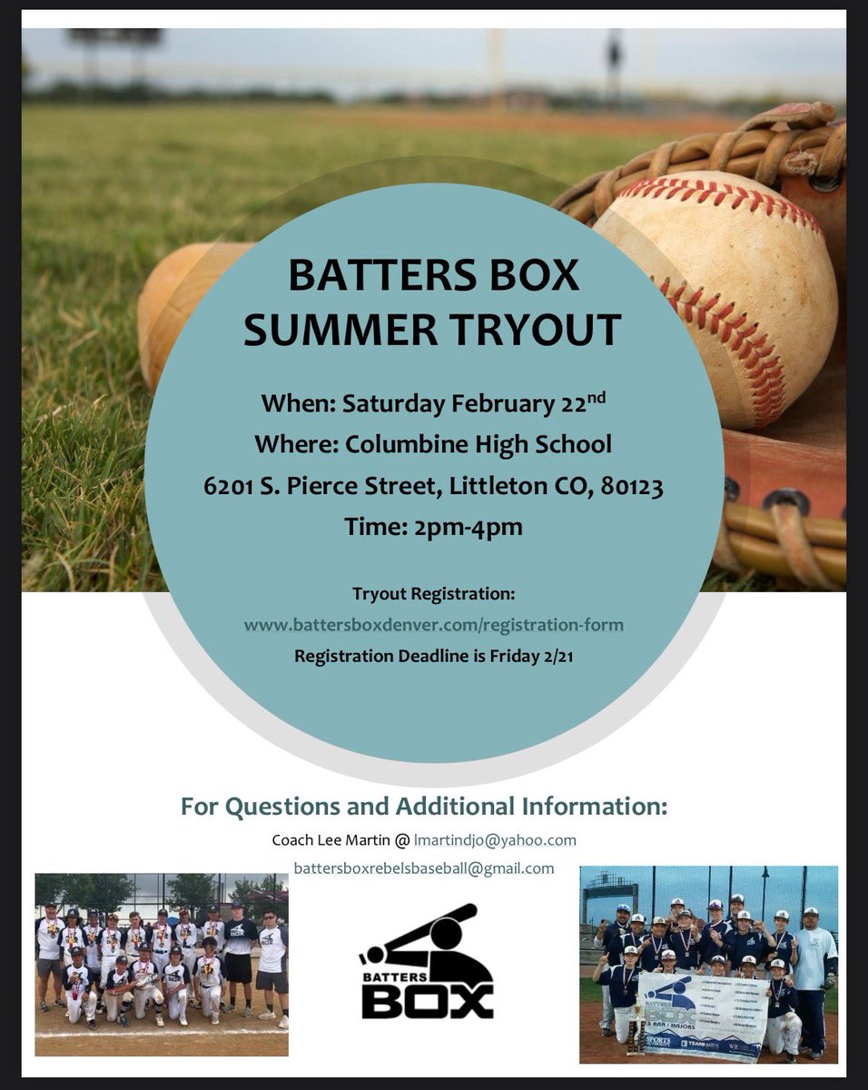 BoxBase1's tweet image. 2025 summer Batters Box tryouts is just around the corner. This is a free tryout open to anyone in the classes of 2025,2026,2027,2028,2029. @PrepBaseball_CO @PB_Uncommitted @COClassicBB @CO_DugoutClub @CoPreps @prepbaseball @ProspectWire @CHS_Rebelbasebl @southjeffsports