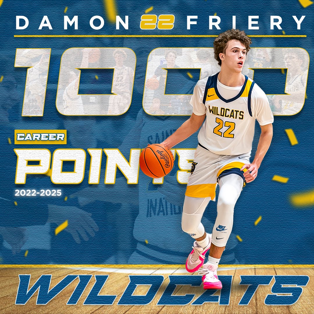 BK: ONE THOUSAND POINT CLUB!  Damon Friery becomes the 7th player in program history to reach 1,000 varsity career points! He is the first Wildcat since Matt Davet ’17 to reach this milestone! 
#GoCats #AMDG
