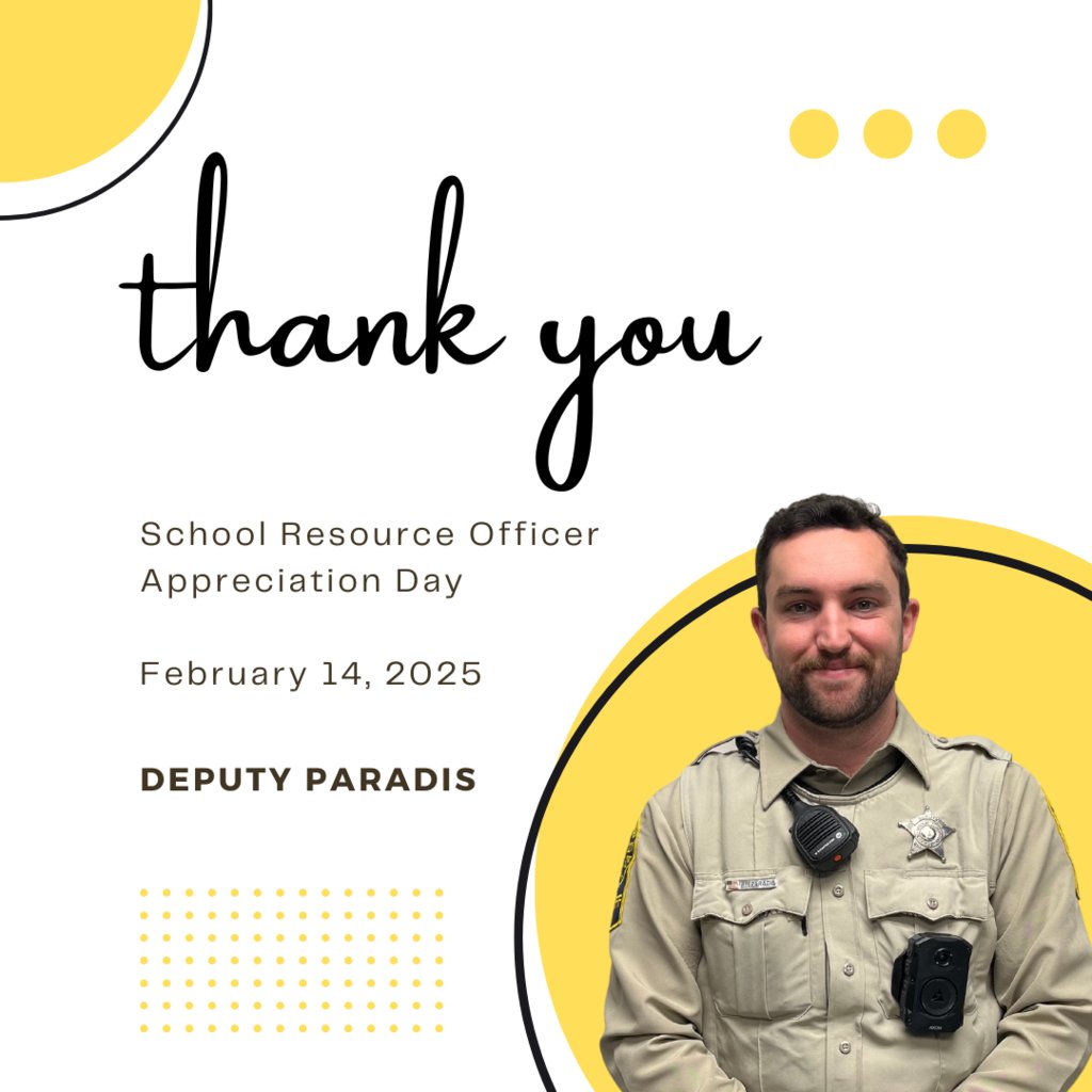 February 14th is School Resource Officer Appreciation Day! 

Join us in celebrating Deputy Paradis for his dedication to our Roadrunner community! We are so grateful for all he does to keep our school safe and support our students. Thank you, Deputy Paradis! You are amazing!