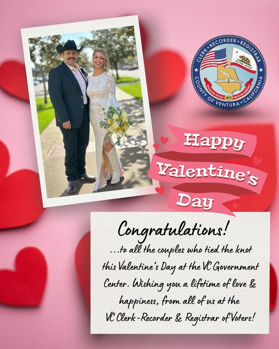 VCClerkRecorder's tweet image. We had SO many happy Valentine's Day couples this year! Congratulations to you all! Here are just a few pictures!
Best Valentine's Day yet! @CountyVentura