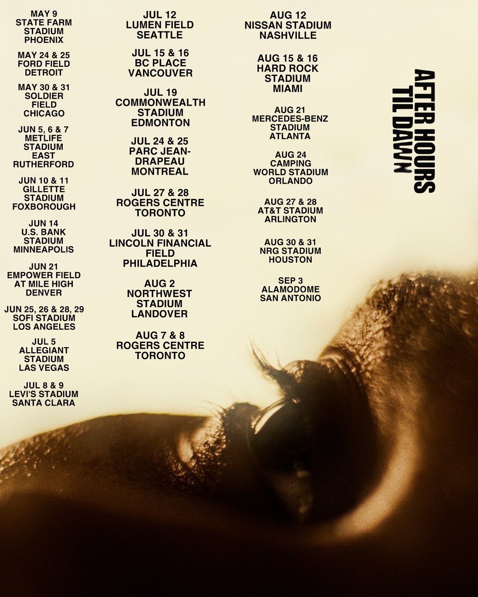 NewsWeeknd's tweet photo. After Hours Til Dawn Tour 2025 — Shows https://t.co/8TEFDqlwId