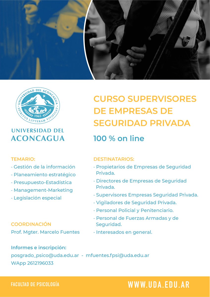marjavifu's tweet photo. Curso supervisores de empresa de seguridad-Universidad del Aconcagua-100% on line, Inicio abril del 2025. Info.En el flyer. https://t.co/8KiT240mDu
