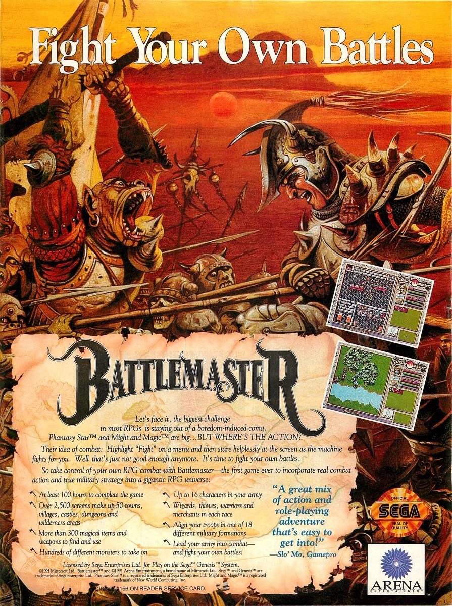 XRPee1983's tweet photo. #Battlemaster for the #segagenesis aimed to revolutionize #RPG combat by letting players directly control their units in battle rather than just selecting commands from a menu.
#sega #RETROGAMING #videogames #retrogames #GamingCommunity #gamers #GamersUnite #GamingNews https://t.co/MsAbM3unpo