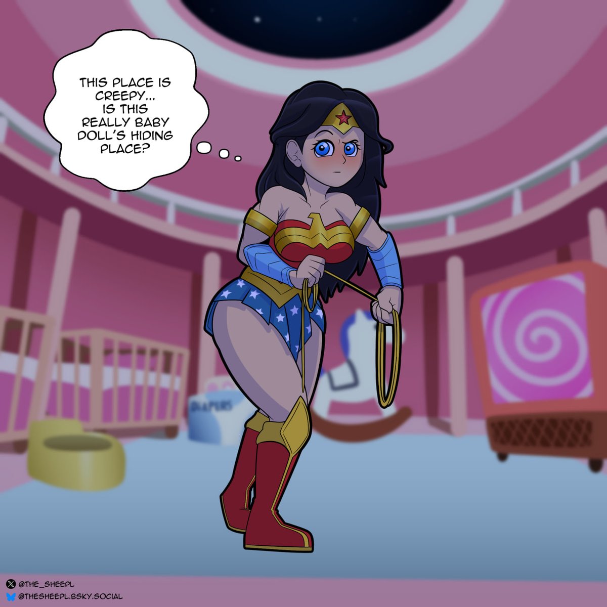 The_Sheepl's tweet photo. Comm
Wonder woman gets hit by the turn-into-horny-diaper-slave-inator
Tf sequence ensues https://t.co/nmDok2fgIn