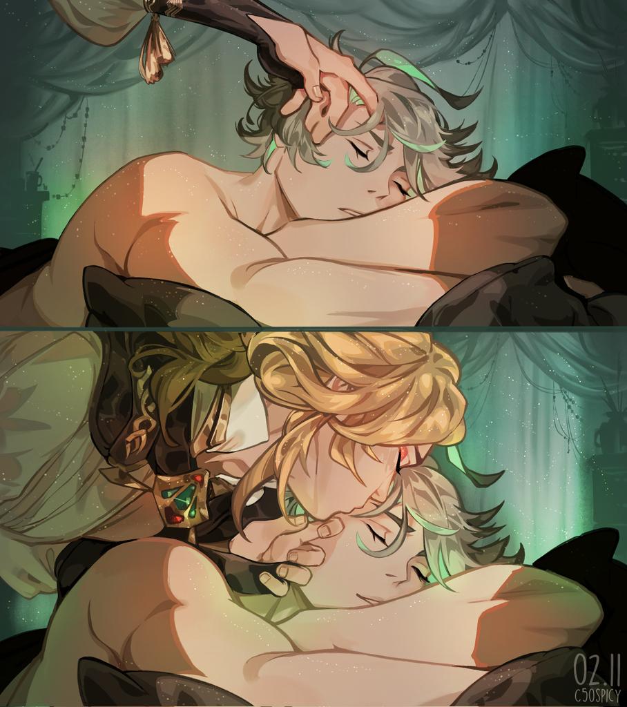 "Your coffee's ready...happy birthday...🏛" 

Happy Birthday Alhaitham! 
(This wasn't 3 days late I was just saving it for valentines day of course 😅) 
#haikaveh #kavetham #alhaitham #kaveh