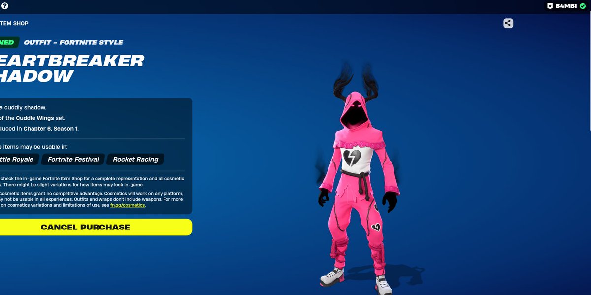 Got the Heartbreaker Shadow Outfit using code B4MBI (picked by ze bestie Spooder <a href="/Spideynbh/">Spidey</a> ) Happy to add another Valentine's skin to my collection :3 <a href="/mrs_frezee/">Asuna 🦌❄️</a> 🫶🍒