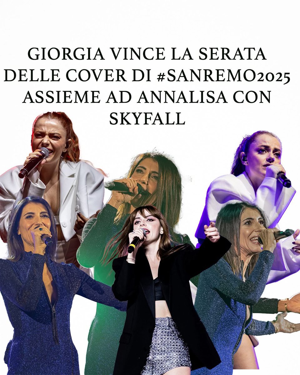 LucaphPhoto's tweet image. Complimenti a #Giorgia per aver vinto la serata delle cover in questo #Sanremo2025 con #Annalisa con il brano simbolo dell'iconico film di #JamesBond in #Agente007 cantata da #Adele "Skyfall" 👏💐