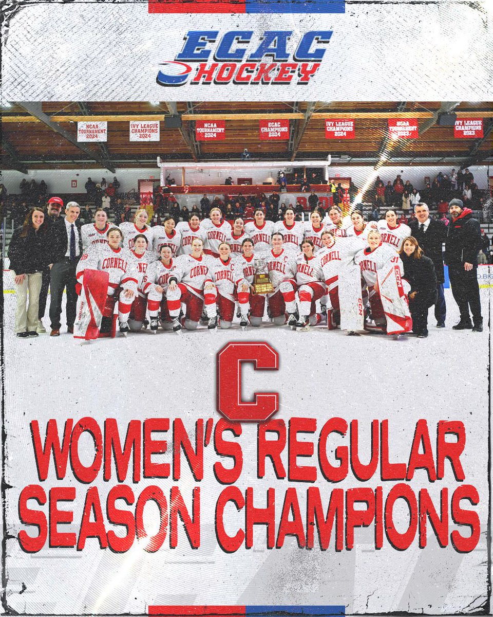ecachockey's tweet photo. For the ninth time in program history, the #ECACHockey Women's Regular Season Champion is the Cornell Big Red!!

@CornellWHockey will be the #1 seed in the upcoming ECAC Championships and will host a quarterfinal series beginning on February 28! https://t.co/xdxNVhlbPV