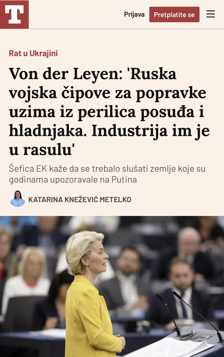 slaven_katava's tweet photo. Dok ruska vojska “navodno” po riječima @vonderleyen vadi čipove iz dotrajalih Beko perilica posuđa, evidentno je sukladno stanju na bojištu u Ukrajini da Europska unija nema dovoljno streljiva za Ukrajinu i održavanje njezinih ratnih napora! @vonderleyen smiješna si! https://t.co/62gDTZ1tY1