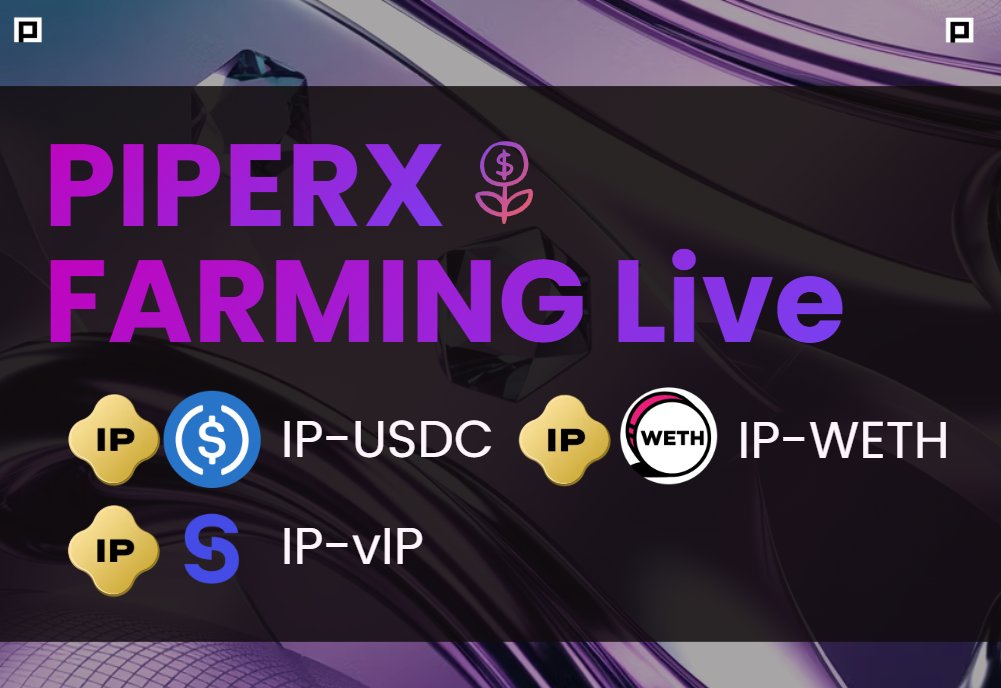 PiperxProtocol's tweet image. 💥 Liquidity Farming is LIVE on #PiperX! 🚀

🔥 Start earning BONUS $IP rewards by providing liquidity in IP-USDC, IP-WETH &amp;amp; IP-VIP pools! Don&apos;t miss out!

ℹ️Remember: USDC &amp;amp; WETH are bridged via @Stargate.