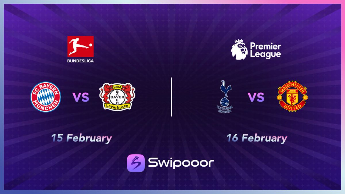 swipooor's tweet image. Heard there are new Modes live on swipooor.io ⚽️
• Leverkusen vs. Bayern: ends in a lil over 9 hours
• Tottenham vs. Man United: ends in about 24 hours
You know the drill - swipe left or right to make your pick & drop 0.26 SOL to lock.
GO! GO! GO!