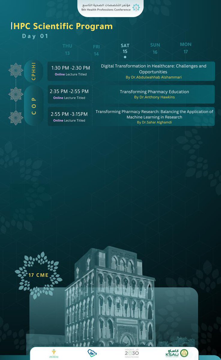 انطلق البرنامج العلمي في يومه الأول من مؤتمر التخصصات الصحية التاسع. انضموا الآن لحضور مجموعةٍ من المحاضرات والنقاشات المميز عن طريق الرابط التالي: 

nz.sa/wFRXk

دونكم، اجندة البرنامج العلمي التي تهدف الى عرض ابرز مستجدات الرعاية الصحية في المملكة.

#9thHPC
#كاساو