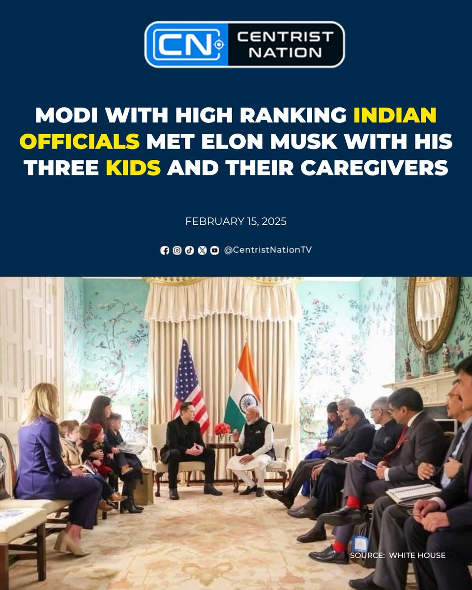 centristnattv's tweet photo. Modi's team of high ranking Indian officials met Elon Musk with his three kids and their caregivers.

#india #elonmusk #bangladesh #southasia https://t.co/giR77nFhnK