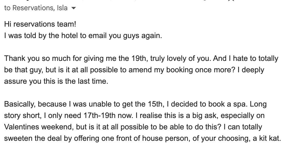 A very real email I just sent