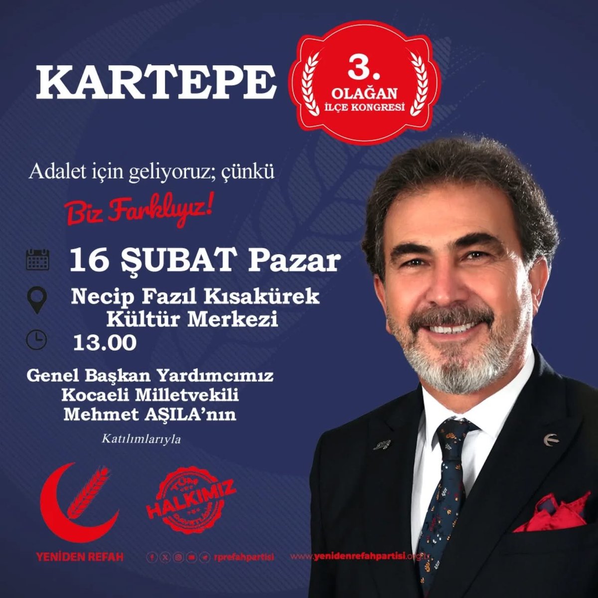 Kartepe Kongremize herkesi bekliyoruz. Refah Gelecek Yüzler Gülecek. 👍