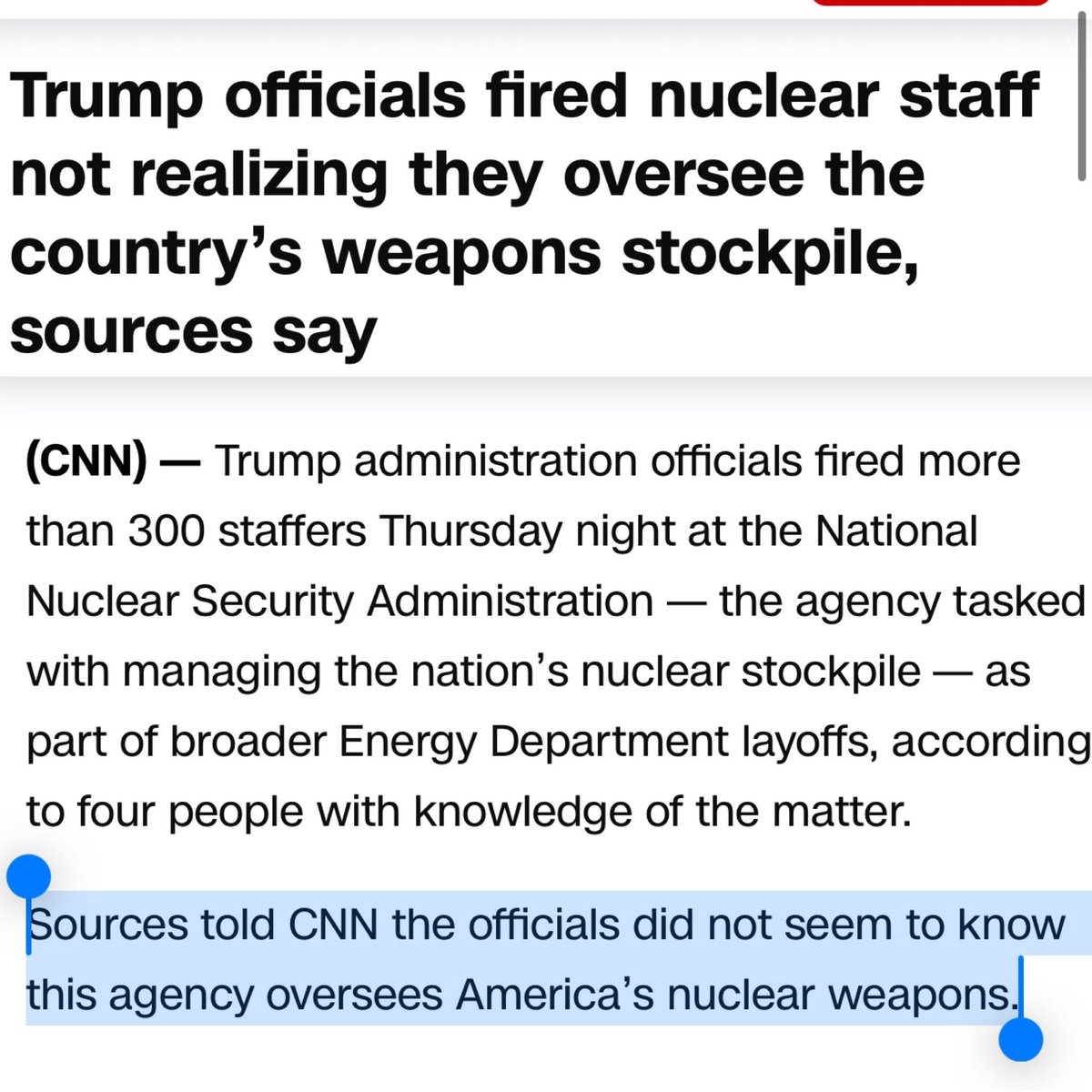 TheTNHoller's tweet photo. “Sources told CNN the officials did not seem to know this agency oversees America’s nuclear weapons.” 🫣 https://t.co/eudjbJ7d77 https://t.co/Yk0WUHy0aZ