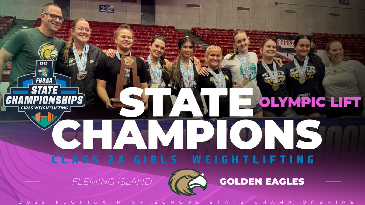 FHSAA (@fhsaa) on Twitter photo Congratulations to the Class 2A Florida High School Girls Weightlifting Co-State Champions ๐in the Olympic Style Lift:
T-1๐ฅLeesburg High School Yellow Jackets (@LeesburgJackets)
T-1๐ฅFleming Island High School Golden Eagles (<a href="/FIEagleSports/">FI Eagle Athletics</a>)
Complete Event Results on Congratulations to the Class 2A Florida High School Girls Weightlifting Co-State Champions ๐in the Olympic Style Lift:
T-1๐ฅLeesburg High School Yellow Jackets (@LeesburgJackets)
T-1๐ฅFleming Island High School Golden Eagles (<a href="/FIEagleSports/">FI Eagle Athletics</a>)
Complete Event Results on