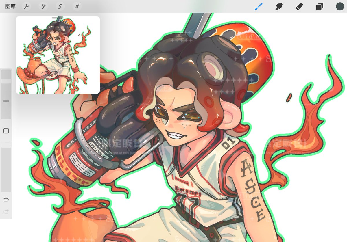 是火焰味的海产！🔥🐙🔥
Commission
#Splatoon #Splatoon3 #スプラトゥーン3 #splatoonart #ONEPIECE #Commission