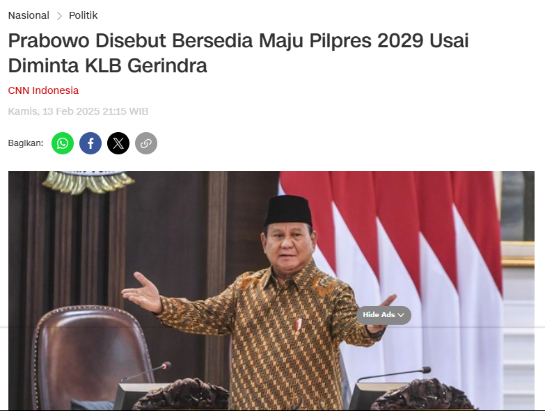 Kerja belum genap 4 bulan, belum ada prestasi, belum ada tapak jalan menuju pemerintah yg benar, tapi sudah ambisi maju pilpres 2029

Sikap rakus spt ini pada akhirnya hanya bisa ditegur semesta. Tujuan pegang pemerintahan, bukan utk melayani tapi utk berkuasa hingga 10 thn y.a.d