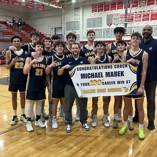 Saline (5-13) beat Temperance Bedford (8-11) 47-40

Saline Head Coach Mike Marek earned his 100th win as a head coach tonight.

@SalineBball <a href="/coachmarek7/">Coach Marek</a>