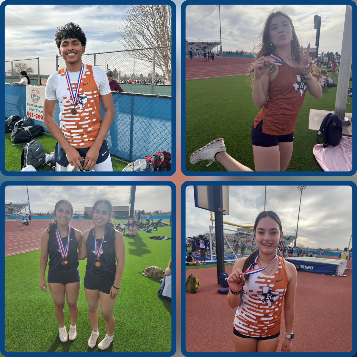 Today's medalists at the Clint Meet: Izzy🥇triple jump, Ava🥇pole vault, Isela🥉🥉pole vault&amp;high jump, Isabella🥉pole vault, Alyssa🥉high jump #riverside4ever 
🐆⚡💪🏽🏆