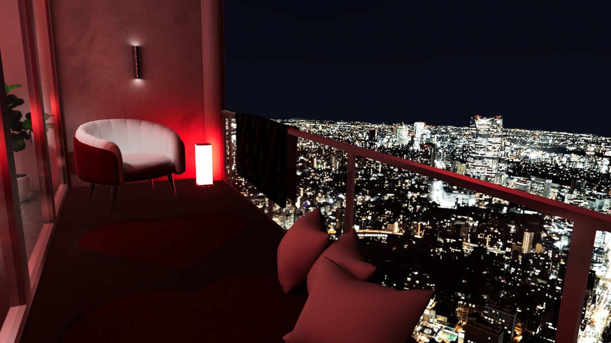Suite Romance　―By Itz Soph
バレンタイン時期に合わせてかのハートモチーフのホテルルーム。煌びやかな夜景を見下ろして過ごせるChillワールドです。（クエスト対応）

vrchat.com/home/world/wrl…
#VRChat_world紹介 #VRChat