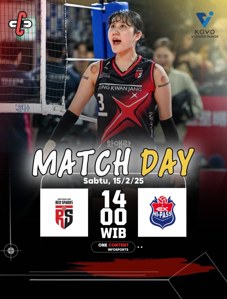OcInfosports's tweet photo. Hari ini ya... ☝️
Pertandingan Red Sparks vs Hi-Pass pukul 14.00 wib. Mimin pengen Kapten Yeum pulang bawa 3 poin. Semoga

#Redsparks #hipass #kobo #vleague #yeumcapt #korea #volleyball #voli #volley https://t.co/UOh6WxHQU9