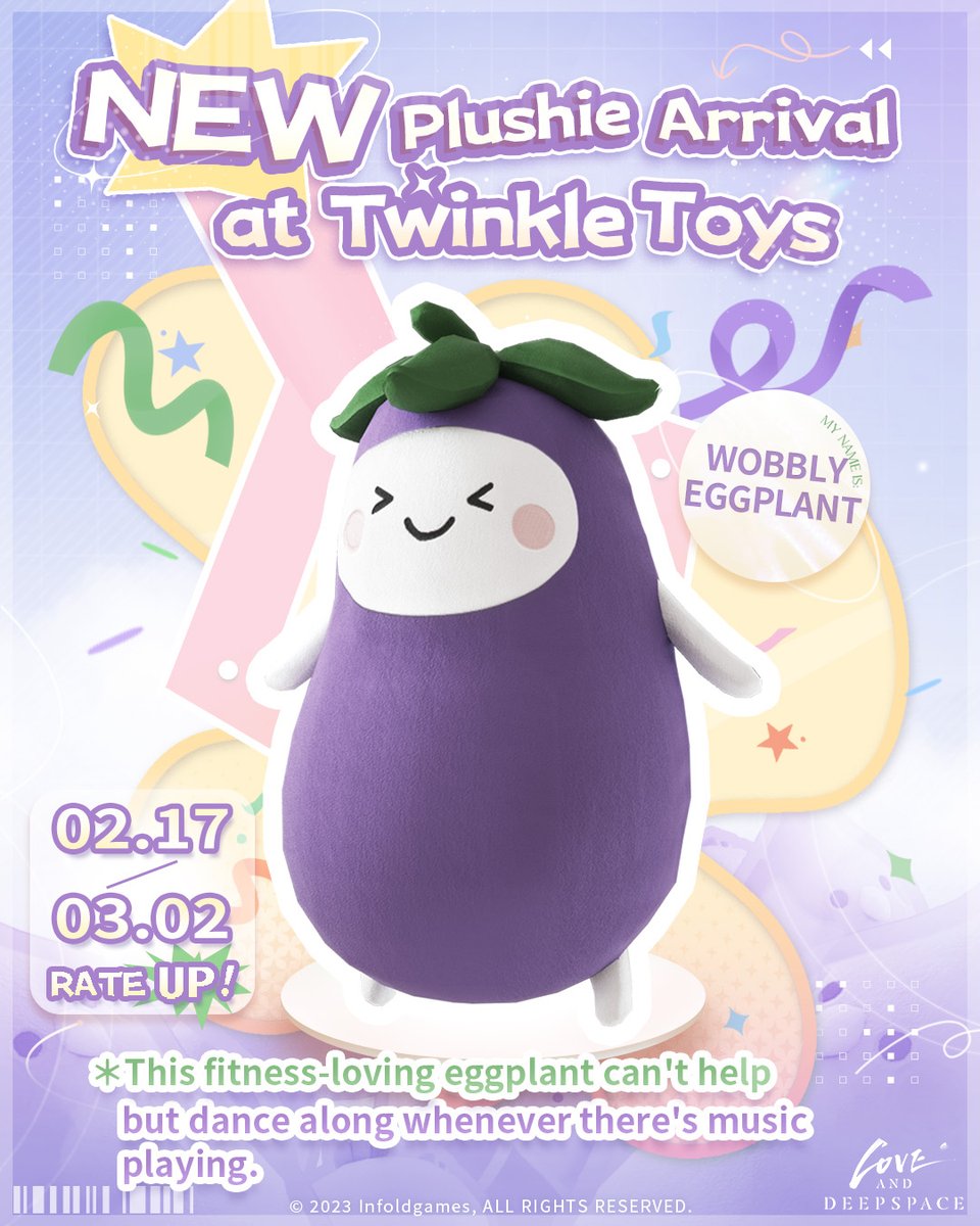 Love_Deepspace's tweet image. Boom, boom, bass—why is everyone at Twinkle grooving to the beat?
It turns out that they've all caught the vibe from Twinkle's newest member, Wobbly Eggplant!

This fitness-loving eggplant can't help but dance along whenever there's music playing.

🍆[Wobbly Eggplant] Rate Up ↑…