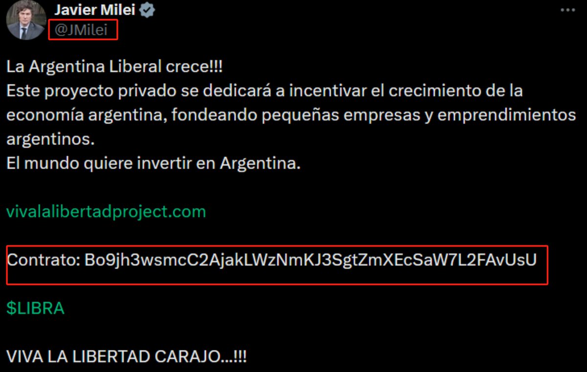 The President of Argentina, Javier Milei tweeted about the $LIBRA meme coin  along with the contract address. After posting, its price increased by more  than 2,800% in Just 45 minutes, but after
